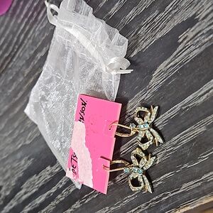 Betsey Johnson Gold/Blue Bow Earrings